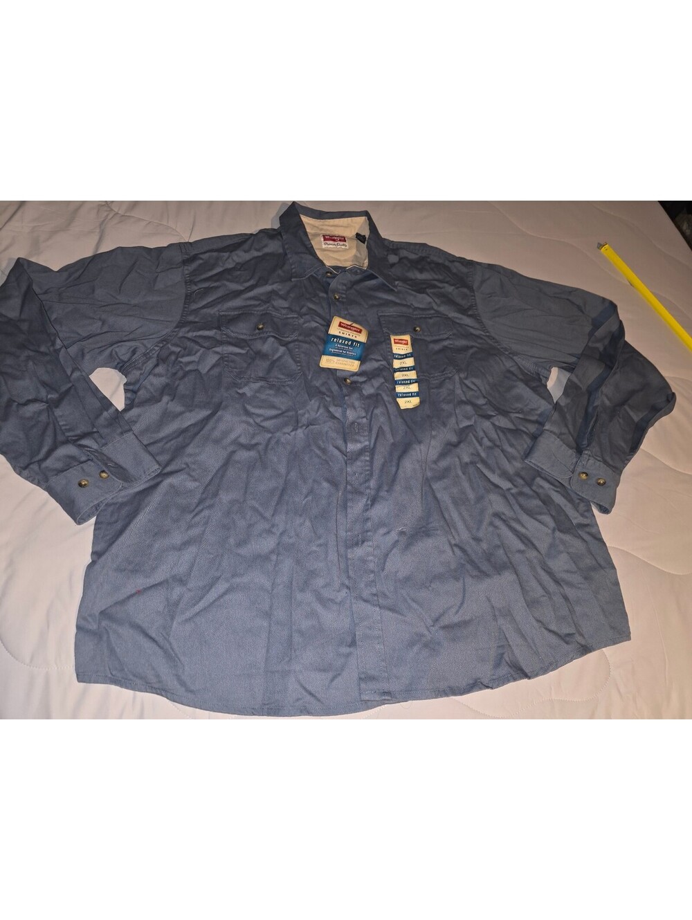 Wrangler Shirt Mens 2XL Blue 100% Cotton Long Sleeve Button Down NWT